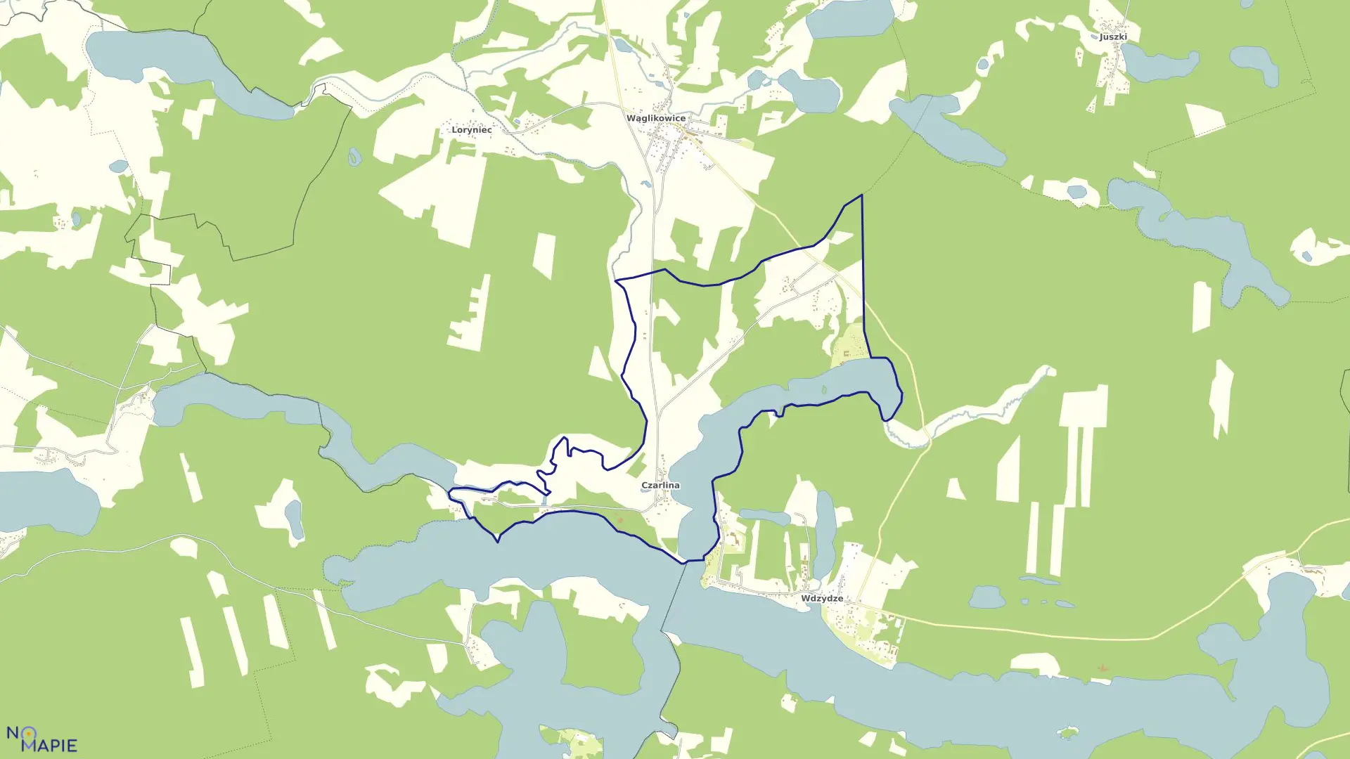 Mapa obrębu Czarlina w gminie Kościerzyna