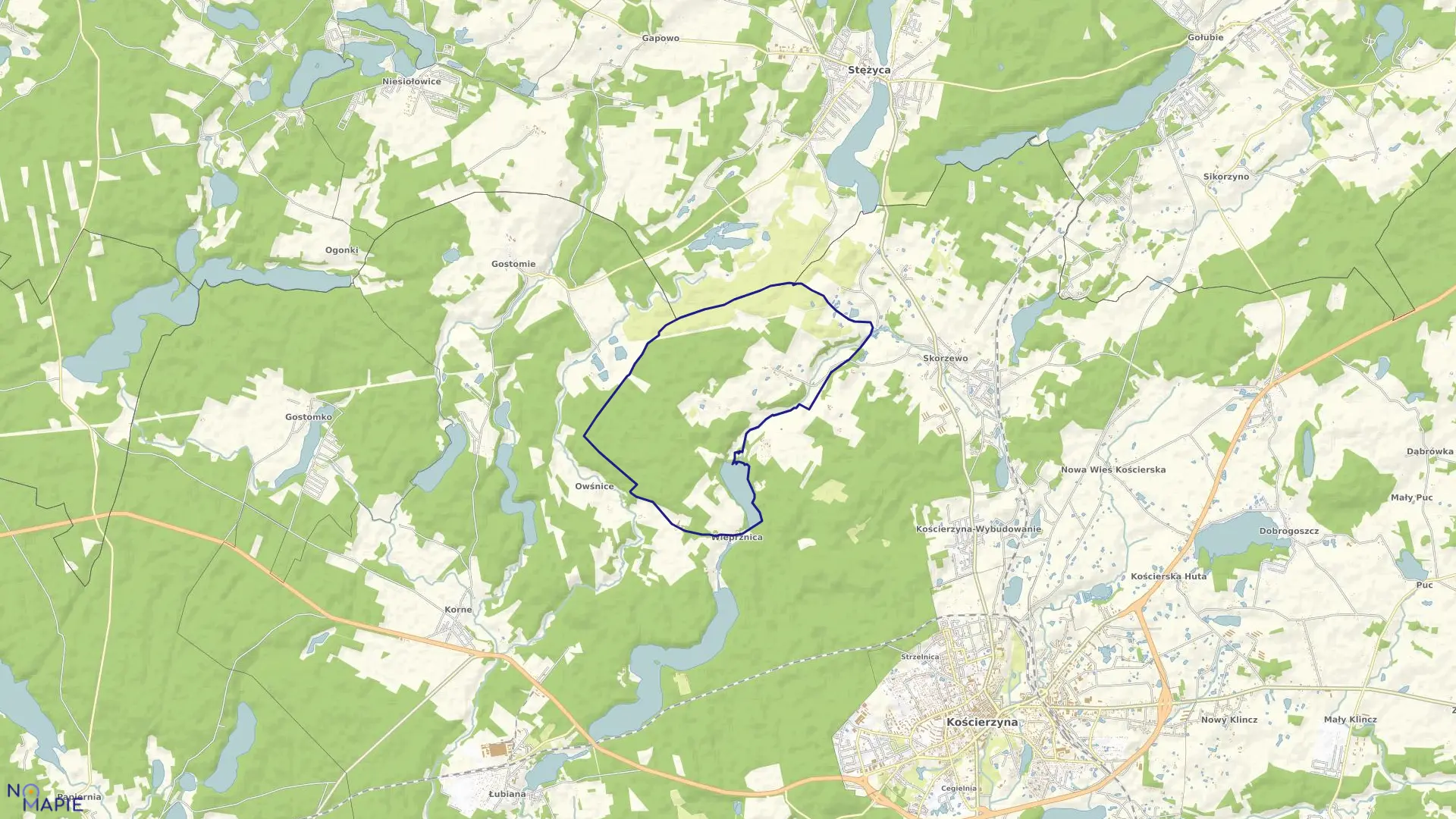 Mapa obrębu Częstkowo w gminie Kościerzyna