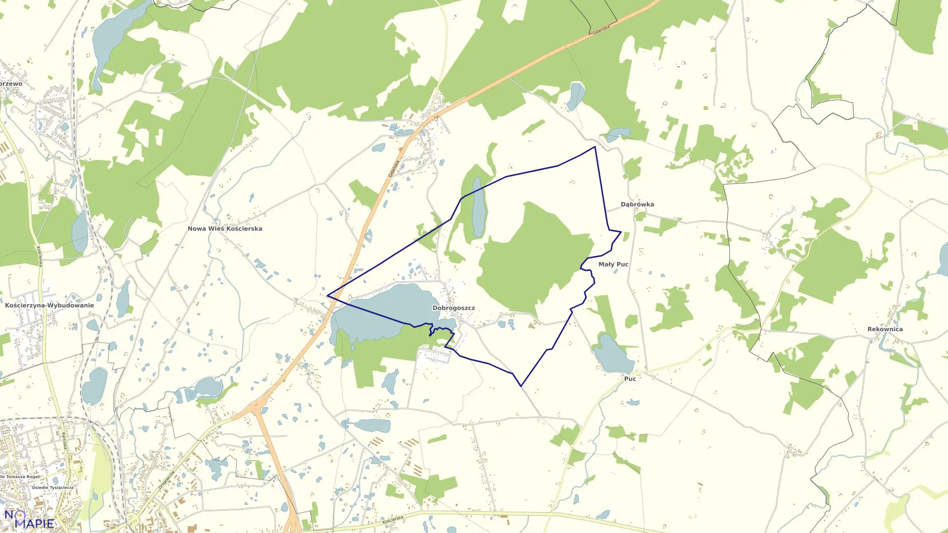 Mapa obrębu Dobrogoszcz w gminie Kościerzyna