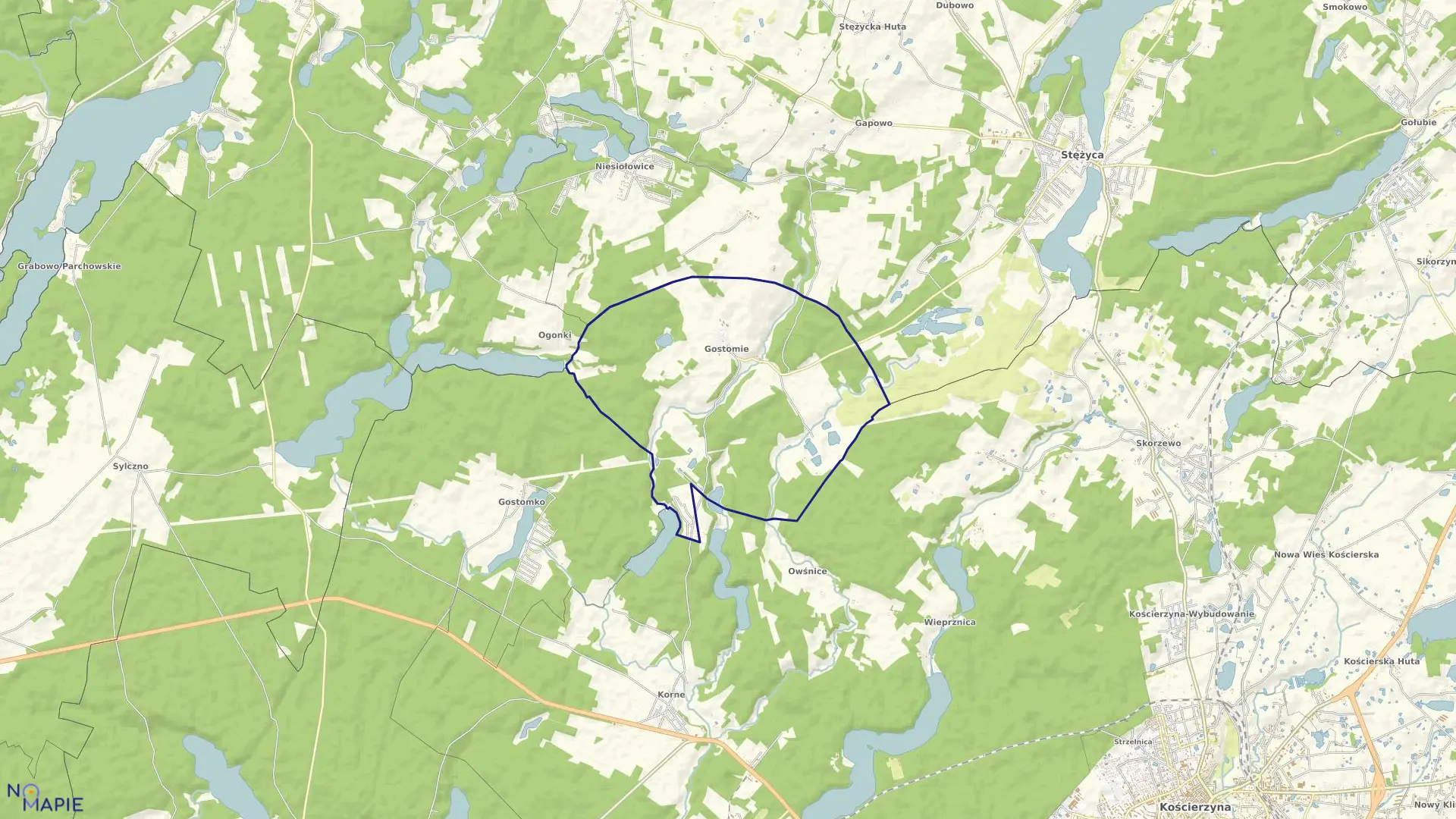 Mapa obrębu Gostomie w gminie Kościerzyna