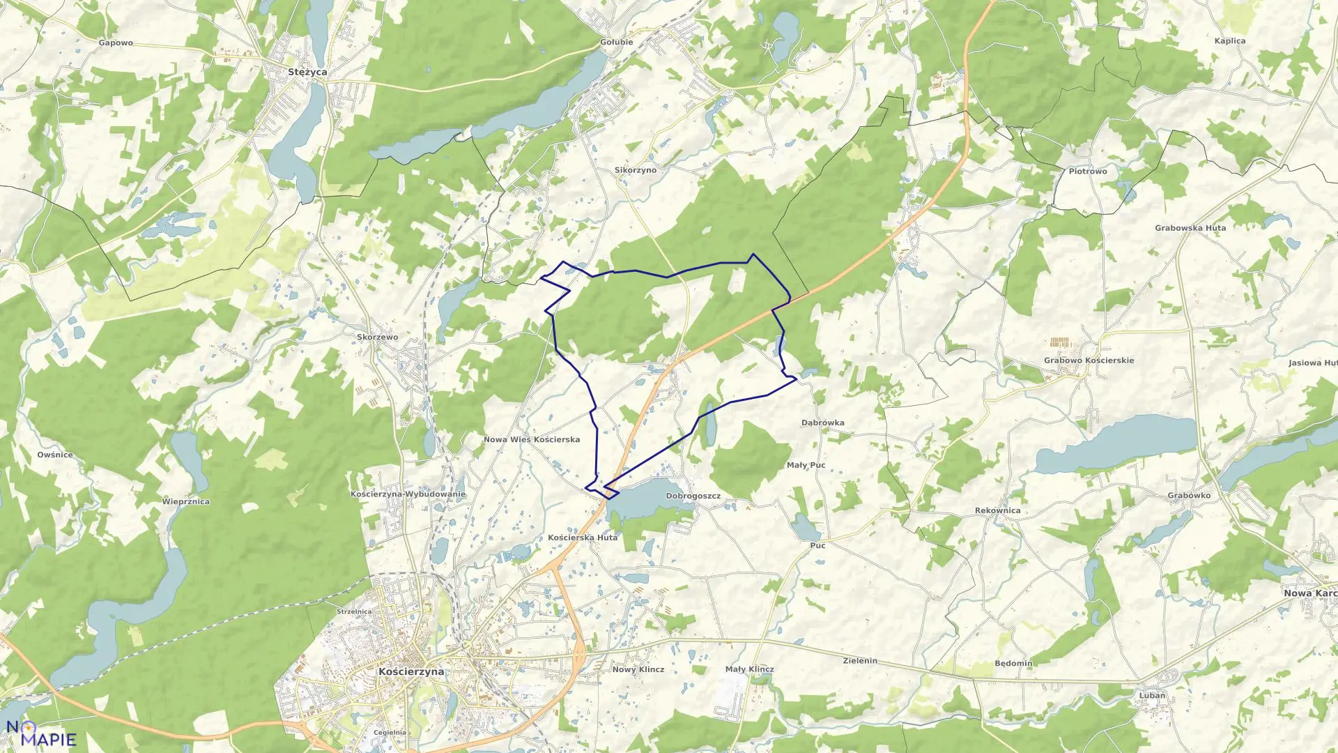 Mapa obrębu Kaliska Kościerskie w gminie Kościerzyna
