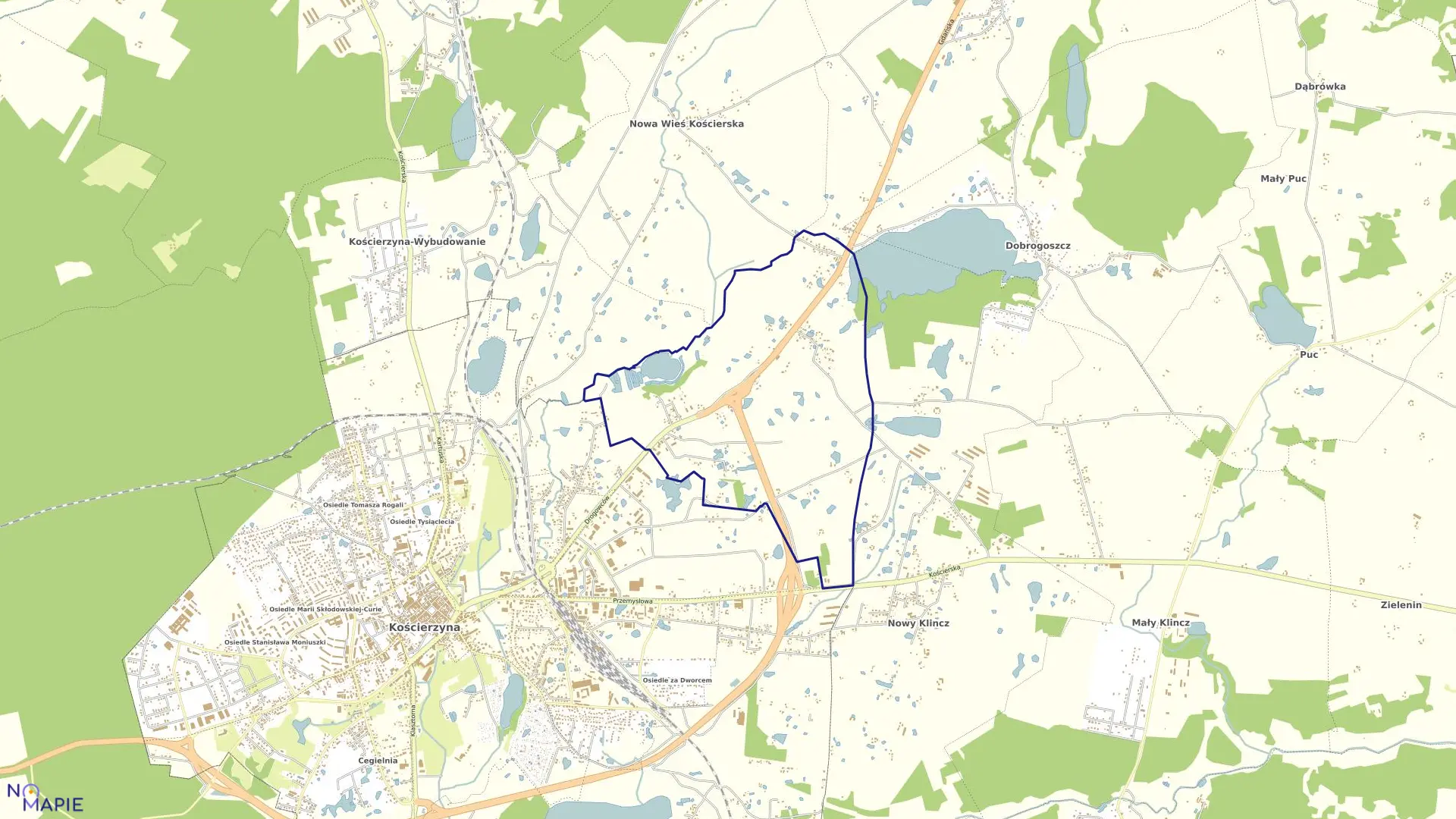 Mapa obrębu Kościerska Huta w gminie Kościerzyna