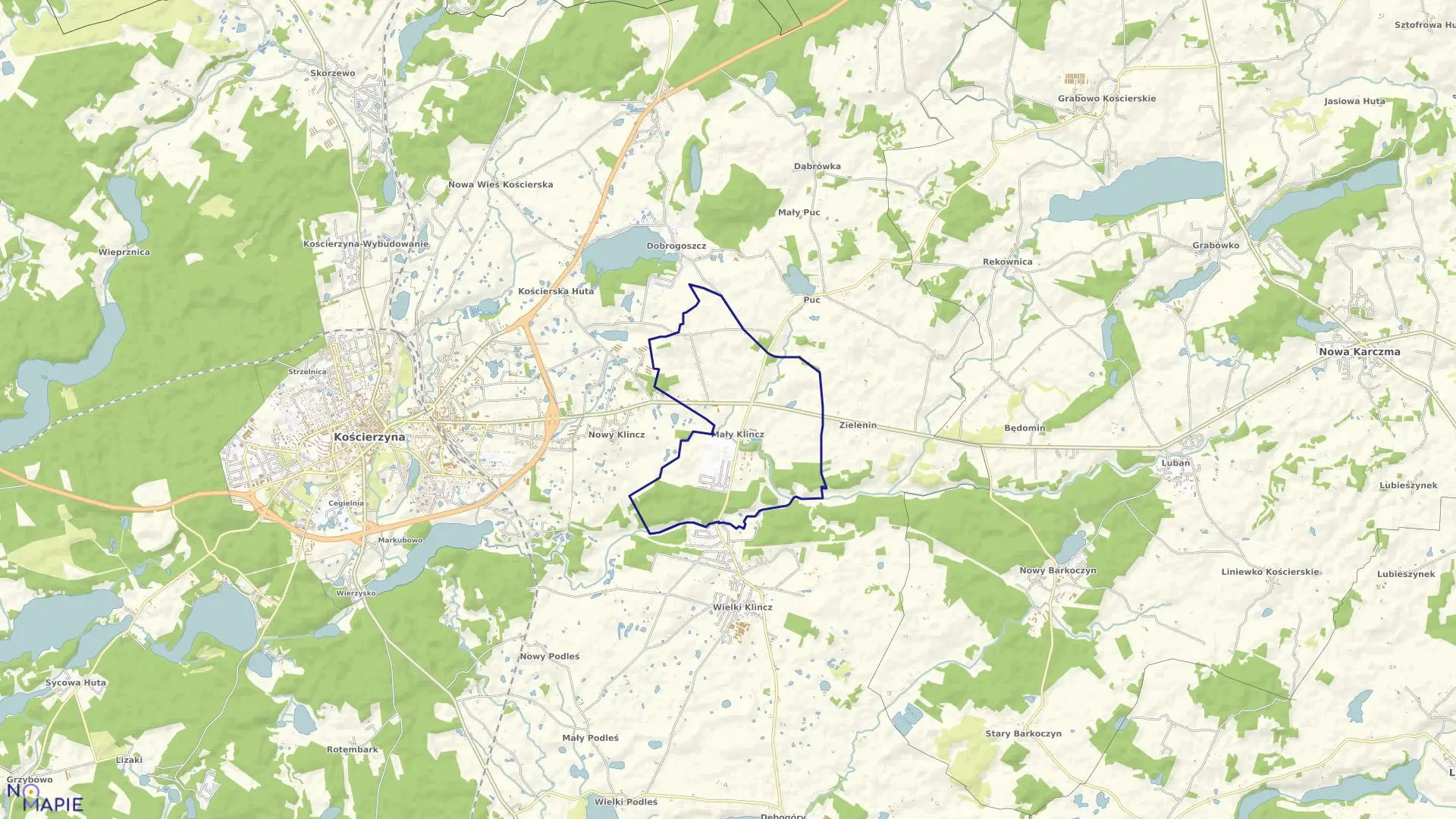 Mapa obrębu Mały Klincz w gminie Kościerzyna