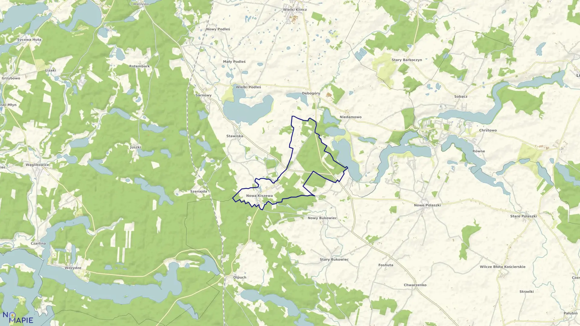 Mapa obrębu Nowa Kiszewa w gminie Kościerzyna