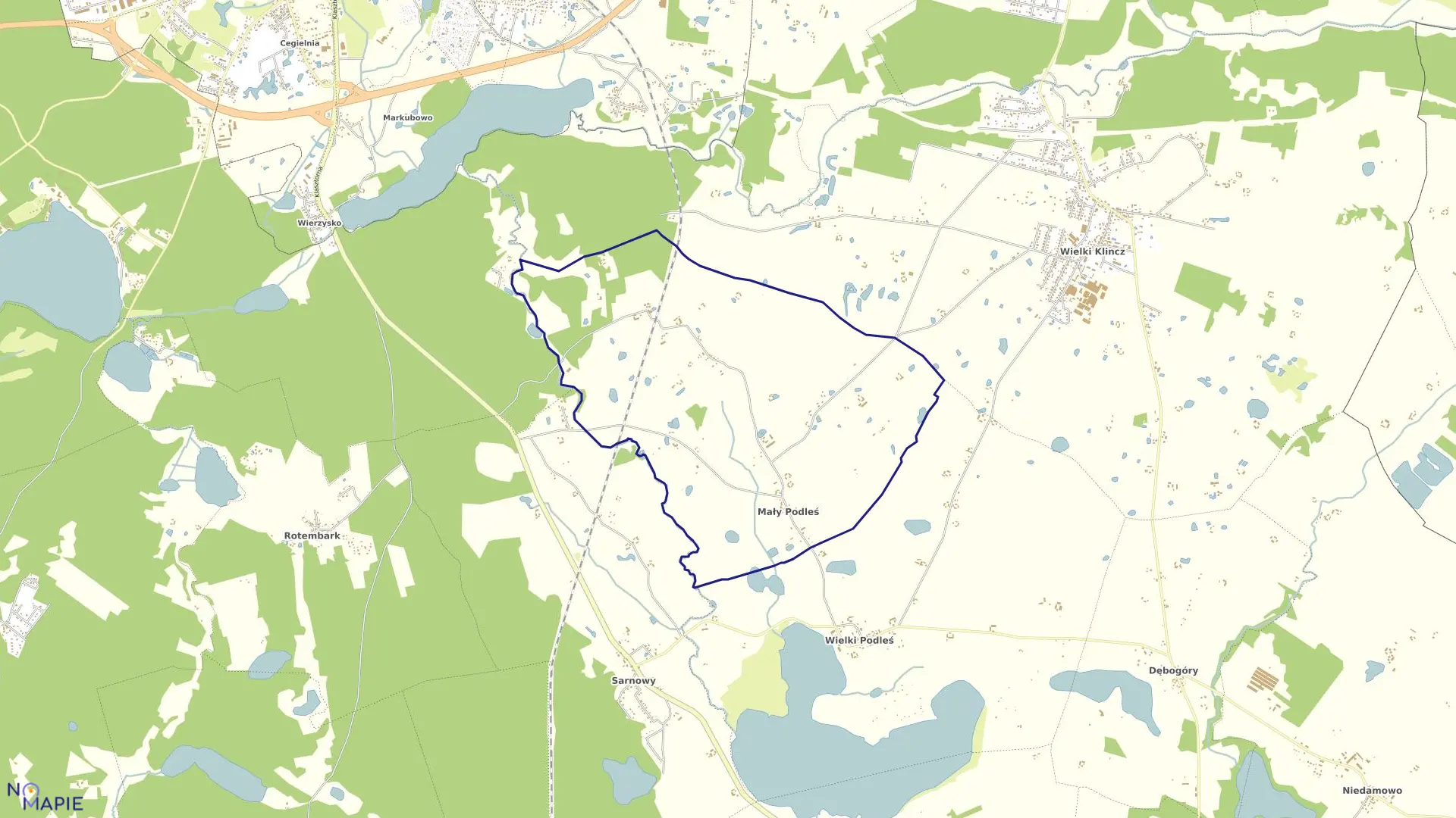 Mapa obrębu Nowy Podleś w gminie Kościerzyna