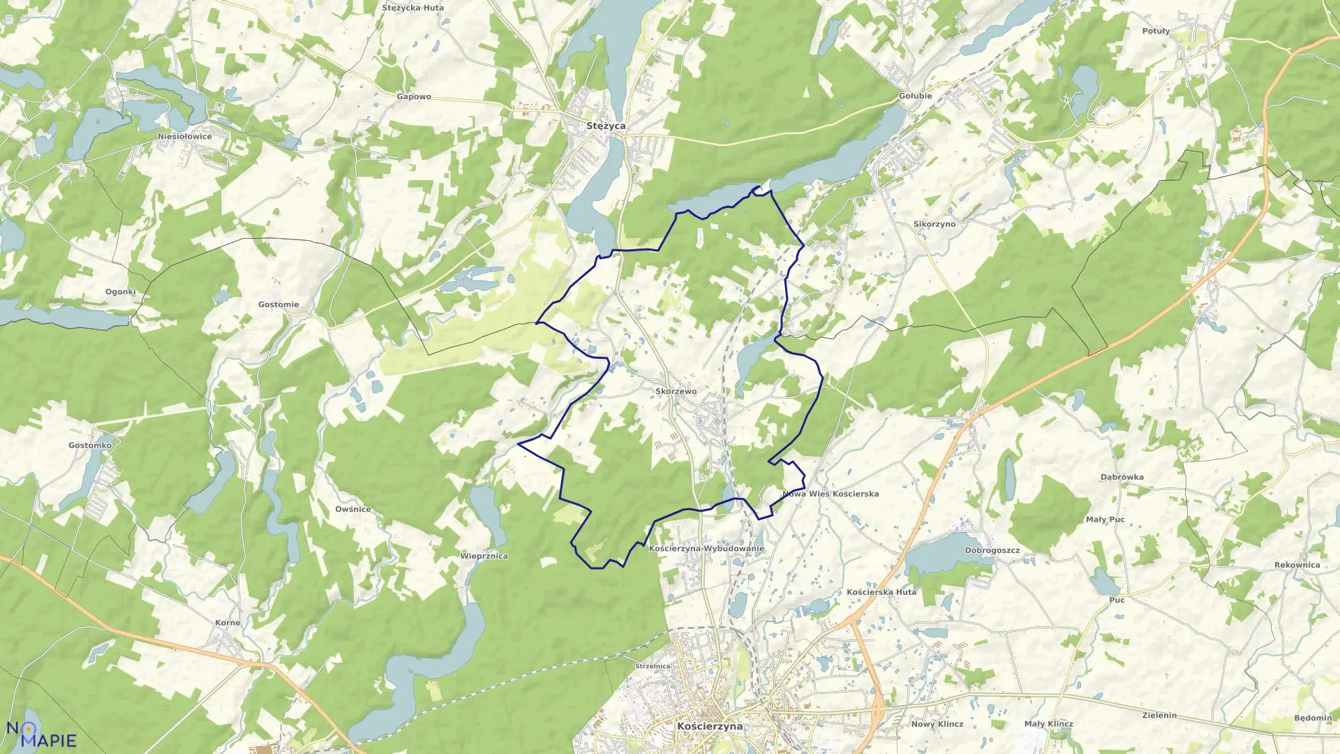 Mapa obrębu Skorzewo w gminie Kościerzyna