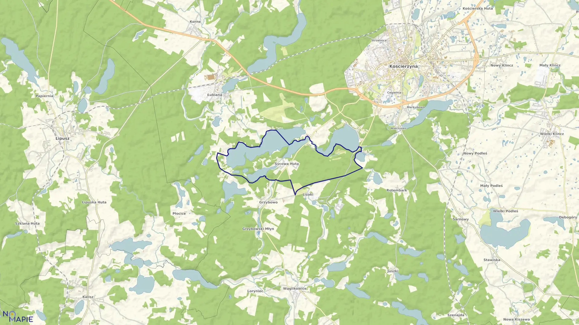 Mapa obrębu Sycowa Huta w gminie Kościerzyna