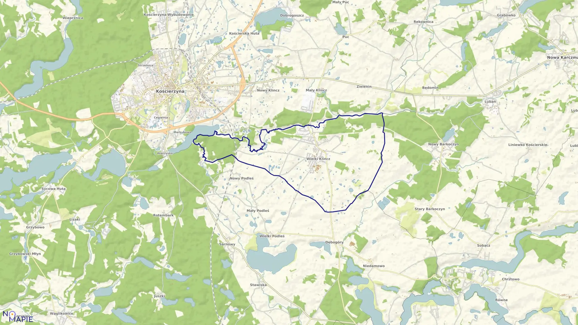 Mapa obrębu Wielki Klincz w gminie Kościerzyna